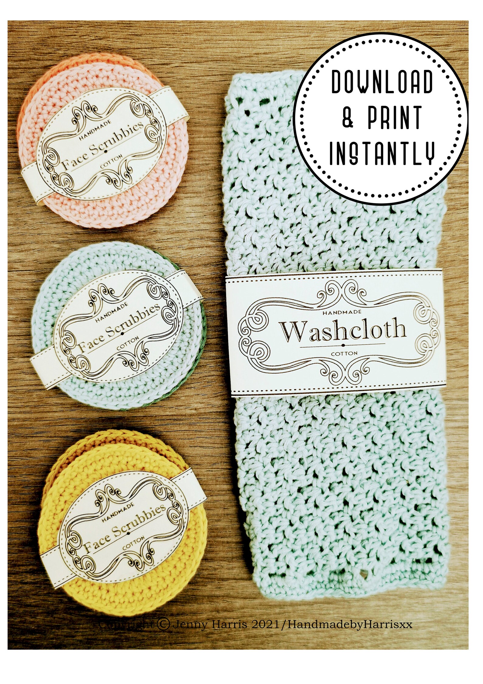 Washcloth Crochet Printable Tags Labels Gift Tags Labels | Etsy