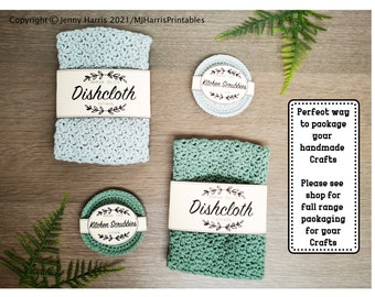 Dishcloth and Kitchen Scrubbies Printable PDF Labels, Tags / Packaging Instant Download