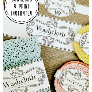 Washcloth Crochet Printable Tags Labels, Gift Tags, Labels, Gift Tag ...