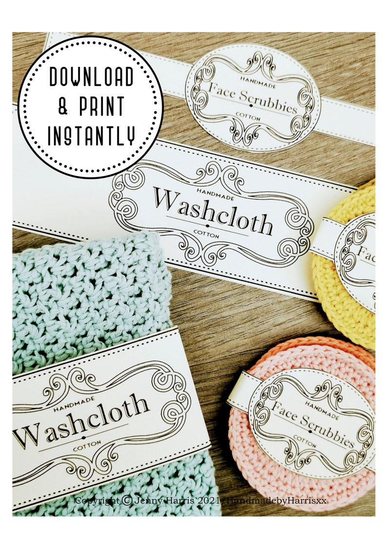 Washcloth Crochet Printable Tags Labels Gift Tags Labels | Etsy