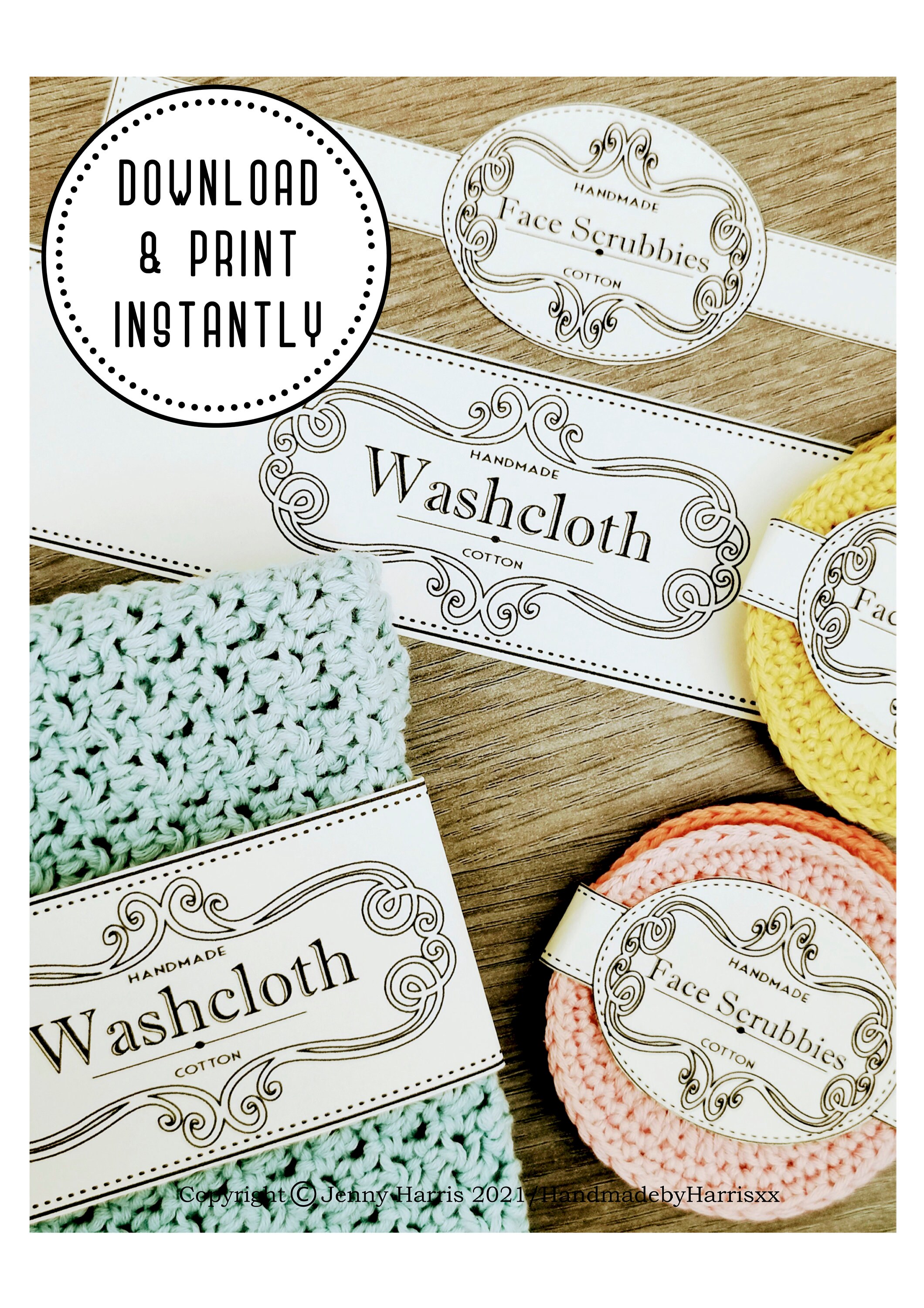 Washcloth Crochet Printable Tags Labels Gift Tags Labels | Etsy