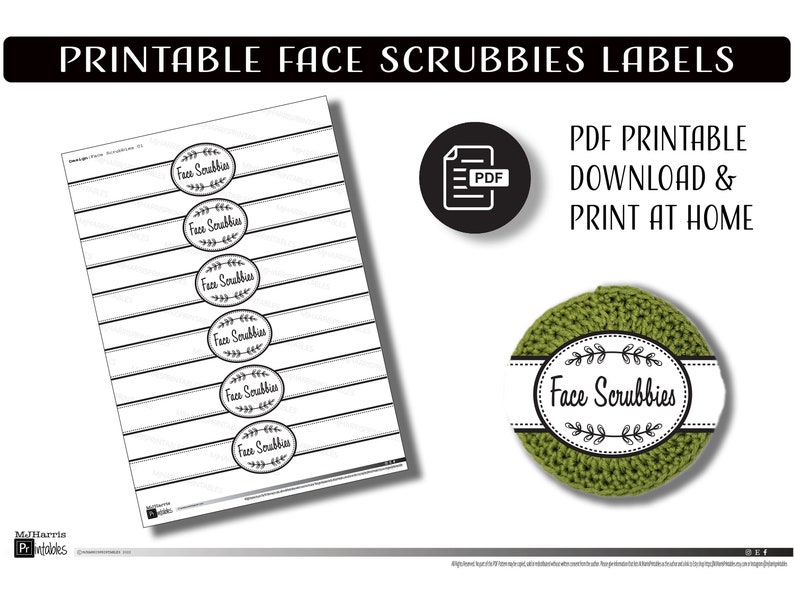 PRINTABLE Face Scrubbies Label Print at home Facial Rounds Tag Template Scrubby packaging instant download PDF wrapper display card image 3