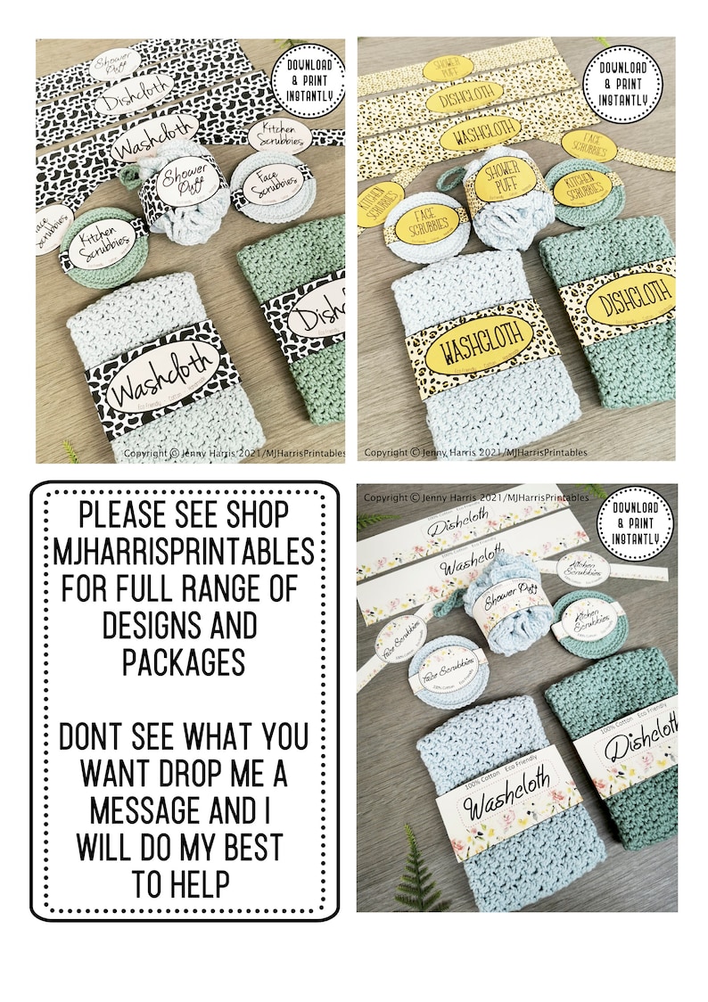 Facial Scrubbies and Washcloth Printable PDF Labels, Tags / Packaging Instant Download image 2