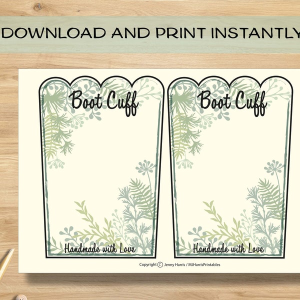 Boot Cuff label template packaging instant download PDF