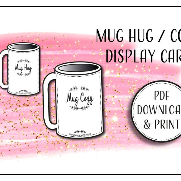 Mug Cozy / Mug Hug template display card  Label Print at home Tag for handmade crochet cup holders  packaging instant download PDF