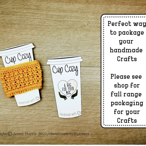 Printable Cup Cozy / Coffee Cozy /  Tea Mug Cozy crochet / Knit Printable PDF label packaging for instant download