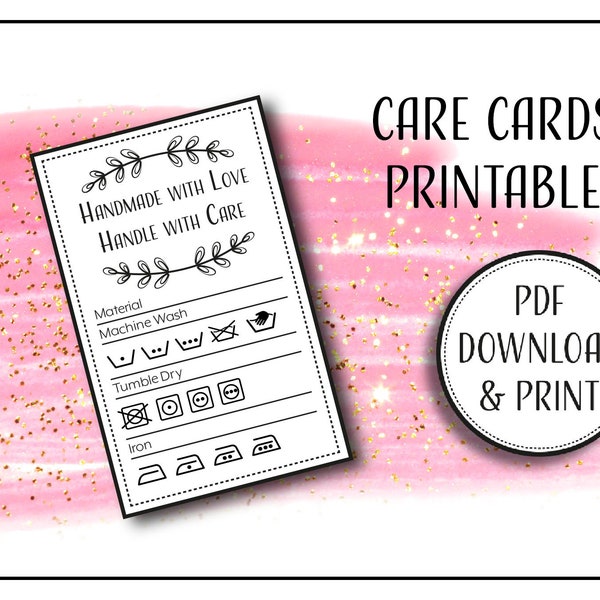 Printable Care Card details. PDF handmade Tag Template. Knit crochet. Instant download print at home.