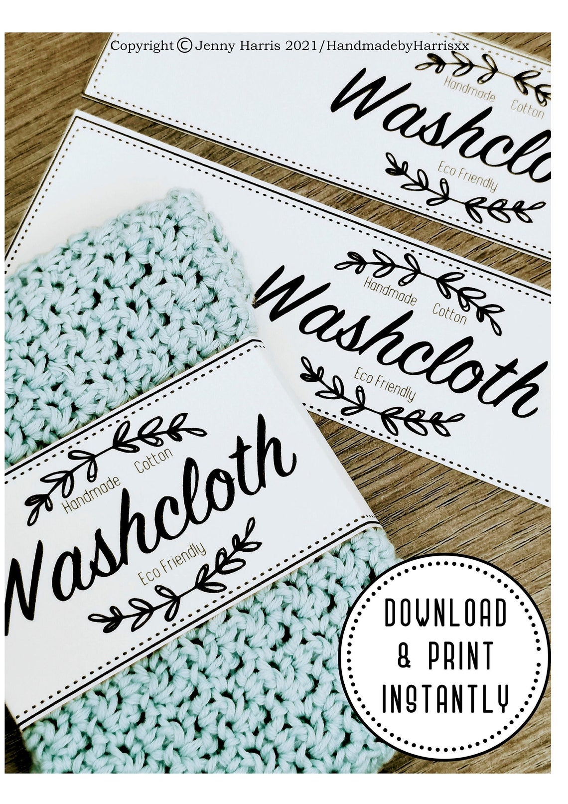 Washcloth Crochet Printable Tags Labels Gift Tags Labels | Etsy