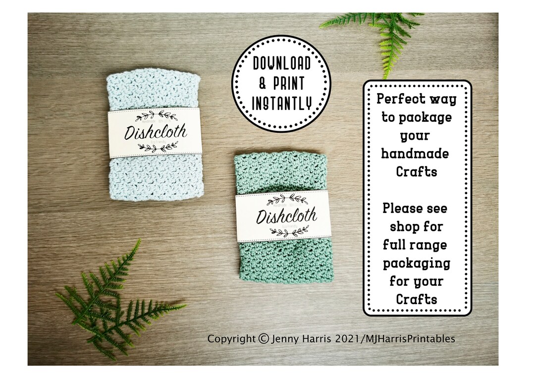 Dishcloth Crochet Printable Tags Labels, Gift Tags, Labels, Gift Tag ...