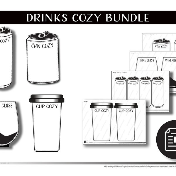 PRINTABLE Drinks Cozy Bundle of 3 Display Cards template tag label PDF print at home. Instant download. Packaging wrapper. Can Stemless wine