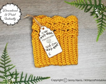 Handmade with Love, crochet / sewing label / tag / gift packaging. Price Tag Printable PDF Instant download