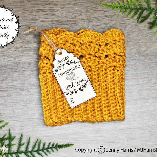 Handmade with Love, crochet / sewing label / tag / gift packaging. Price Tag Printable PDF Instant download