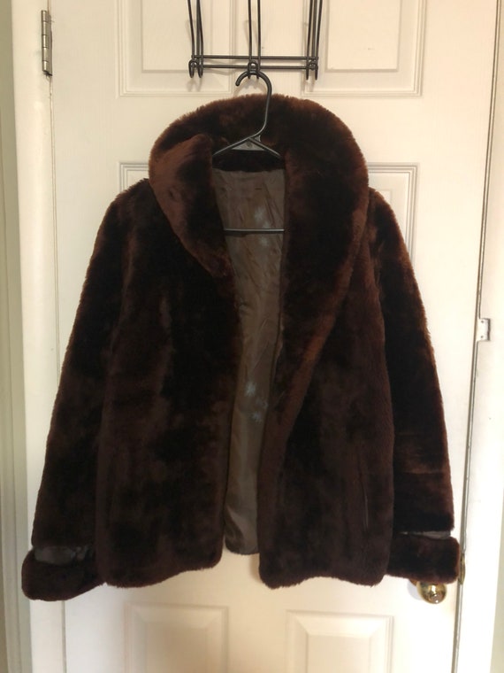 vintage chocolate brown mouton fur jacket 1940's 1950… - Gem