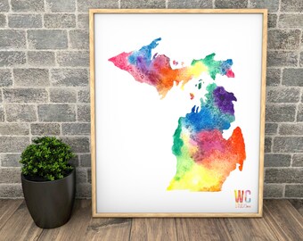 Michigan Watercolor, Great Lakes Art, State Art, Midwest Art, Home Art, DIGITAL DOWNLOAD, PRINTABLE