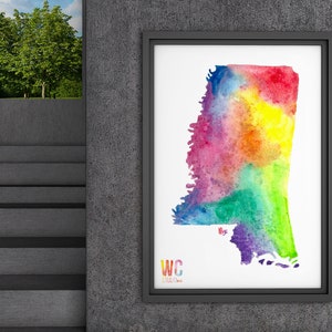 Mississippi aquarel, staats kunst, Southern Art, Gulf Coast Art, Home Art, digitale DOWNLOAD, afdrukbare