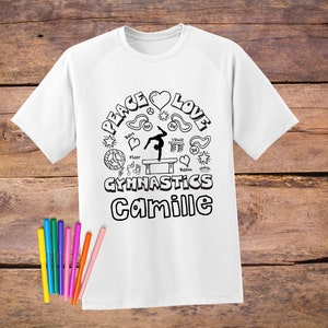 gymnastic shirt, gymnastic coloring shirt, washable markers, gymnast, gymnast shirt, fun gymnast shirt, bars, beam, floor, vault, gymnastic