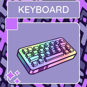 May include: A rainbow-colored keyboard with a white outline. The keyboard has a space bar and keys with a gradient of colors.
