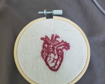 Hand embroidered heart 3in hoop