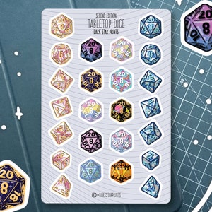 Tabletop Dice Sticker Sheet: Second Edition - for planners, journals, and notebooks, DND, gift for game master, GM, character sheet
