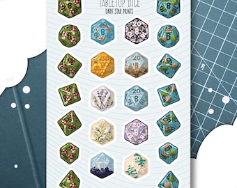 Tabletop Dice Sticker Sheet: Third Edition - for planners, journals, and notebooks, DND, gift for game master, GM, character sheet