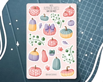 Pastel pompoen patch stickervel - voor planners, tijdschriften en notitieboeken, herfst, herfst, cadeau voor haar, Halloween, Thanksgiving