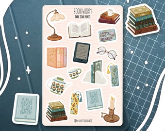 Bookworm Sticker Sheet - for planners, journals, and notebooks, bullet journal, reading, introvert, library, book, gift for, scrapbook