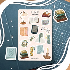 Boekenwurm stickervel - voor planners, tijdschriften en notitieboeken, bullet journal, lezen, introvert, bibliotheek, boek, cadeau voor, plakboek