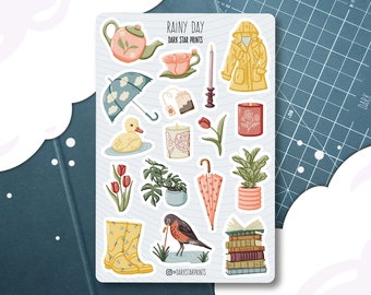 Rainy Day Sticker Sheet - for planners, journals, and notebooks, rain, spring, April showers, gift for her, gift for him, bullet journal