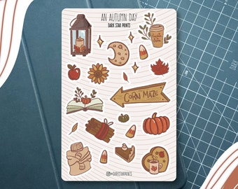 An Autumn Day Sticker Sheet - for planners, journals, and notebooks, fall, gift for her, gift for him, bullet journal, Halloween, harvest