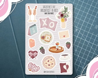 Stickervel Valentijnsdag ontbijt op bed - voor planners, tijdschriften en notitieboeken, Valentijnsdagplanning, scrapbooking, jubileum