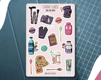 Chronic Illness Sticker Sheet - for planners, journals, and notebooks, Fibromyalgia, Spoonie, gift for her, gift for him, bullet journal
