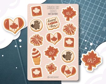 Stickervel Canada Day Cookies - voor planners, tijdschriften en notitieboeken, zomer, cadeau voor haar, cadeau voor hem, vakantie, Canadees, vuurwerk