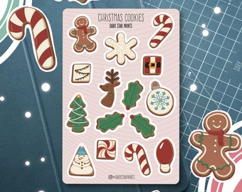 Stickervel kerstkoekjes - voor planners, tijdschriften en notitieboeken, Kerstmis, cadeau voor haar, cadeau voor hem, cadeau voor vriend, winter