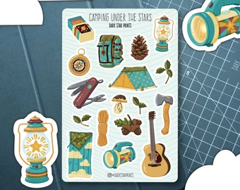 Camping Under The Stars Sticker Sheet - for planners, journals, and notebooks, gift, holiday, gift for her, gift for him, bullet journal