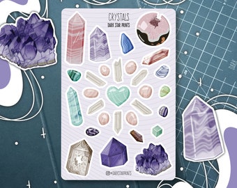 Crystals Sticker Sheet - for planners, journals, and notebooks, grid, spirituality, gift for her, gift for him, bullet journal, manifest