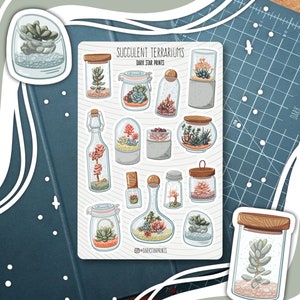Sukkulenten Terrarium Sticker Bogen - für Planer, Journals und Notebooks, Pflanzenliebhaber, Sukkulenten, grüner Daumen, Geschenk für Sie, Geschenk für Ihn