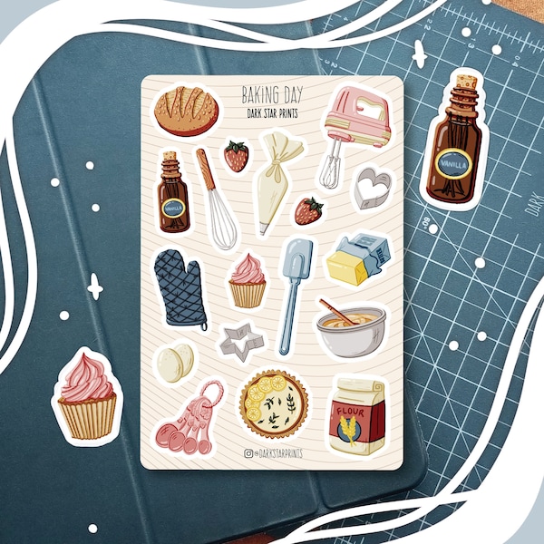 Baking Day Sticker Sheet - für Planer, Journals und Notizbücher, Backen, Koch, Geschenk für Bäcker, Kochen, Dessert, Geschenk für sie, Geschenk für ihn