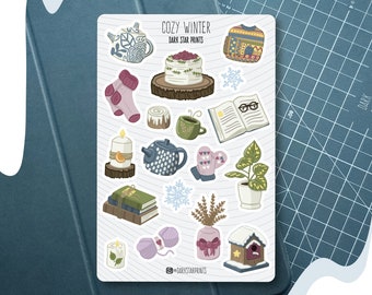 Cozy Winter Sticker Sheet - for planners, journals, and notebooks, gift for her, gift for him, bullet journal, Christmas, Holiday, Introvert
