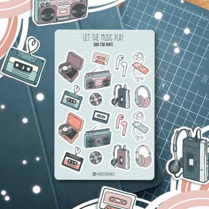 Let The Music Play Sticker Sheet - for planners, journals, and notebooks, music teacher, musician, gift for musician, retro