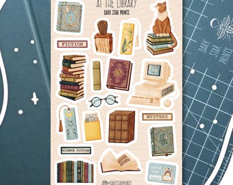 Bij de bibliotheek stickervel - voor planners, tijdschriften en notitieboeken, bullet journal, lezen, introvert, bibliotheek, school, boek, bibliothecaris