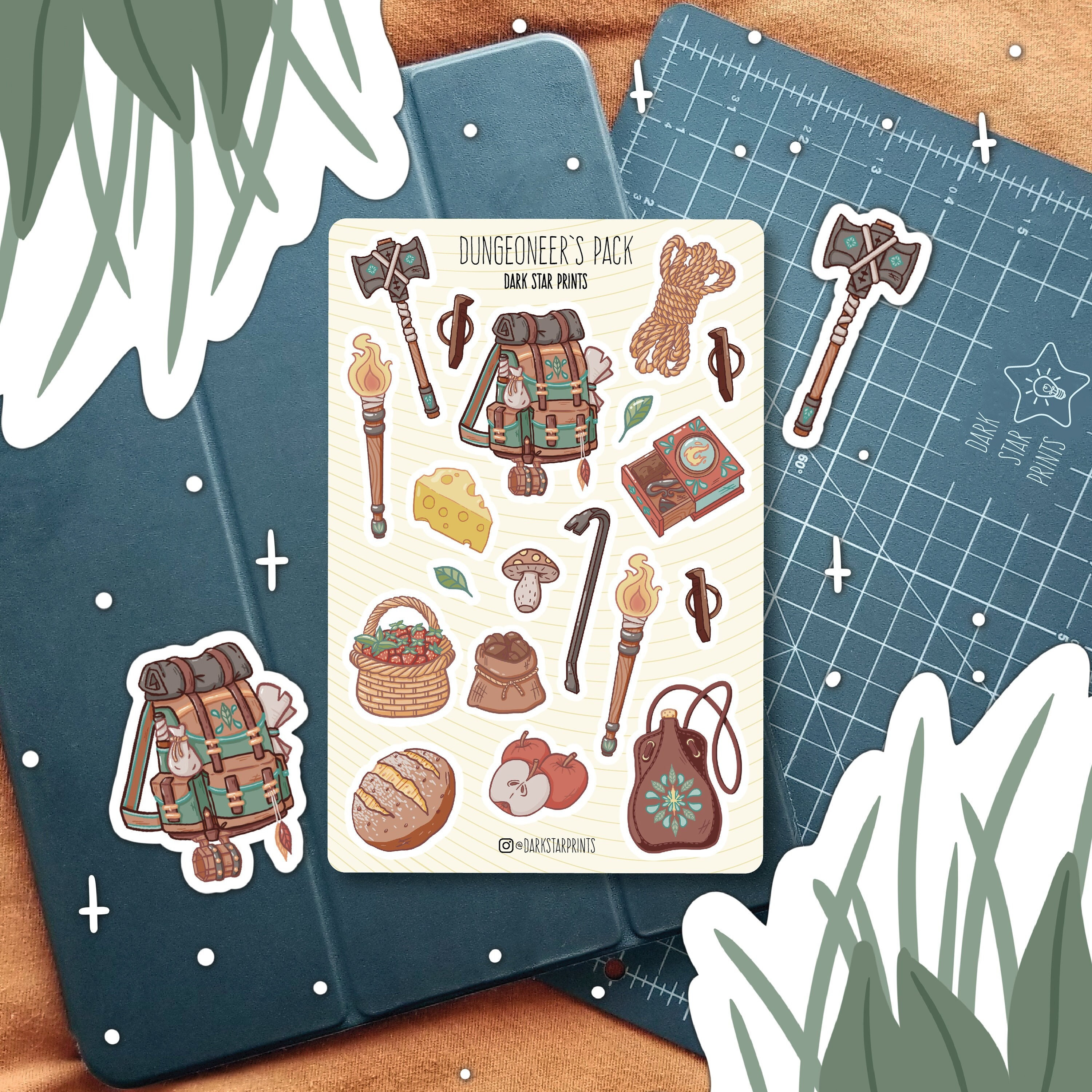 Stickervel Dungeoneer's Pack - voor planners en tijdschriften, niet storen, tafelspel, cadeau voor gamemaster, personageblad, GM