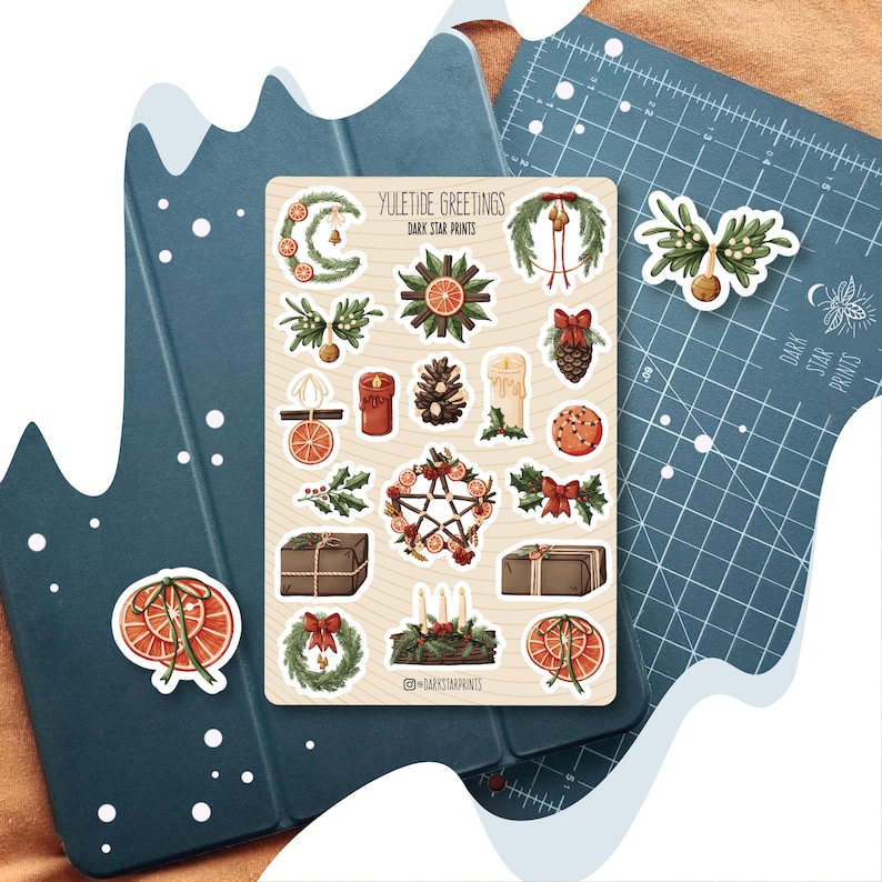 Yuletide Greetings Sticker Sheet - for planners, journals, notebooks, Christmas, gift for her, gift for him, gift for friend, Winter, Yule