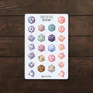 Tabletop Dice Sticker Sheet - for planners, journals, and notebooks, DND, gift for her, gift for him, gift for game master, GM