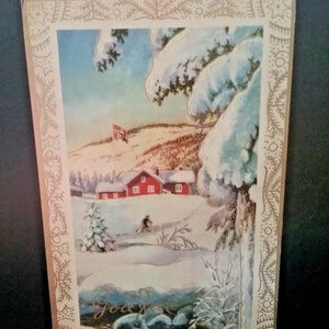 Postkarte &quot;God Ful&quot; Winter home mit Flagge fliegen