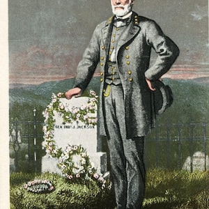 Cartão postal antigo com vista do General Robert E Lee na lápide de Stonewall Jackson.