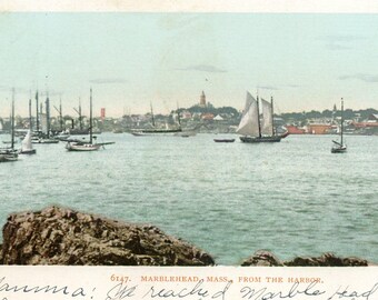 Postcard Antique View of Marblehead. Ma from the Harbor.    A9