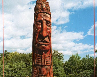 Postkarte 4 x 6 Ansicht von Omiskanoagwiak, geschnitzte Statue eines amerikanischen Ureinwohners in Springfeld, CT.