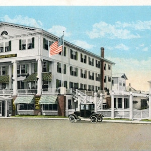 Postkarte der frühen Ansicht des Ash traumhaften Hotels in Hampton Beach, NH. L2