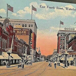 Postcard Antique View of Fourth Street, Waterloo, Iowa U1