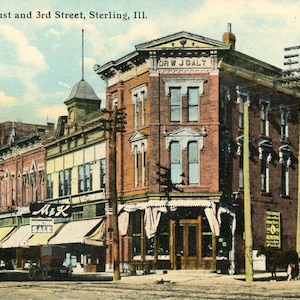 Carte postale Early Street View, Locust & 3rd Street à Sterling, Illinois. P5